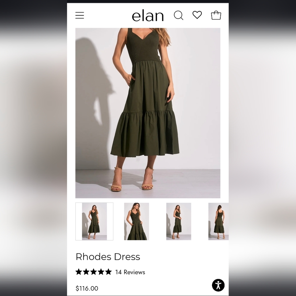 Elan Rhodes Olive Green Tiered Midi Dress